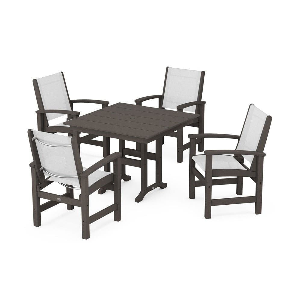 POLYWOOD® Outdoor Furniture Vintage Coffee / White Sling POLYWOOD® - Coastal 5-Piece Farmhouse Dining Set - PWS1141