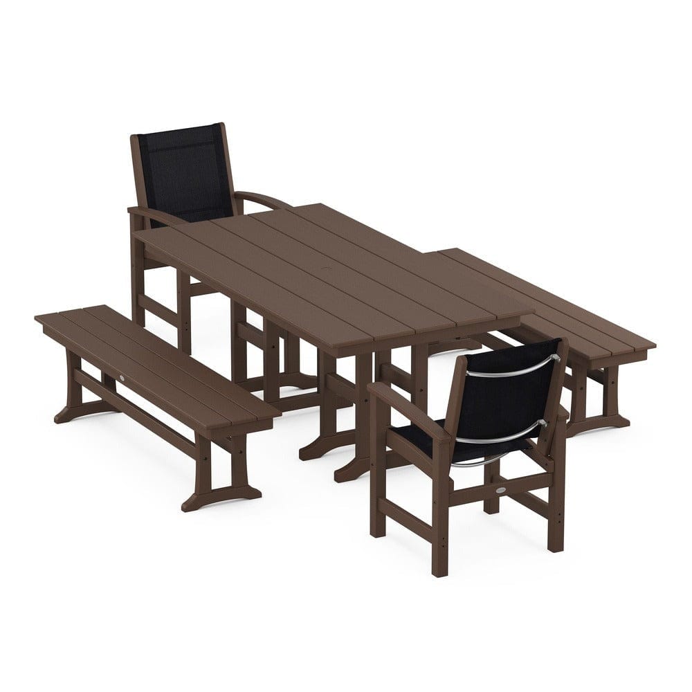 POLYWOOD® Outdoor Furniture Mahogany / Black Sling POLYWOOD® - Coastal 5-Piece Farmhouse Dining Set - PWS1175