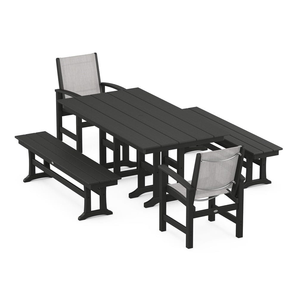 POLYWOOD® Outdoor Furniture Black / Parchment Sling POLYWOOD® - Coastal 5-Piece Farmhouse Dining Set - PWS1175