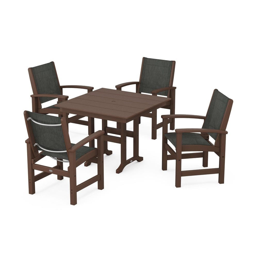 POLYWOOD® Outdoor Furniture Mahogany / Ember Sling POLYWOOD® - Coastal 5-Piece Farmhouse Dining Set - PWS1141