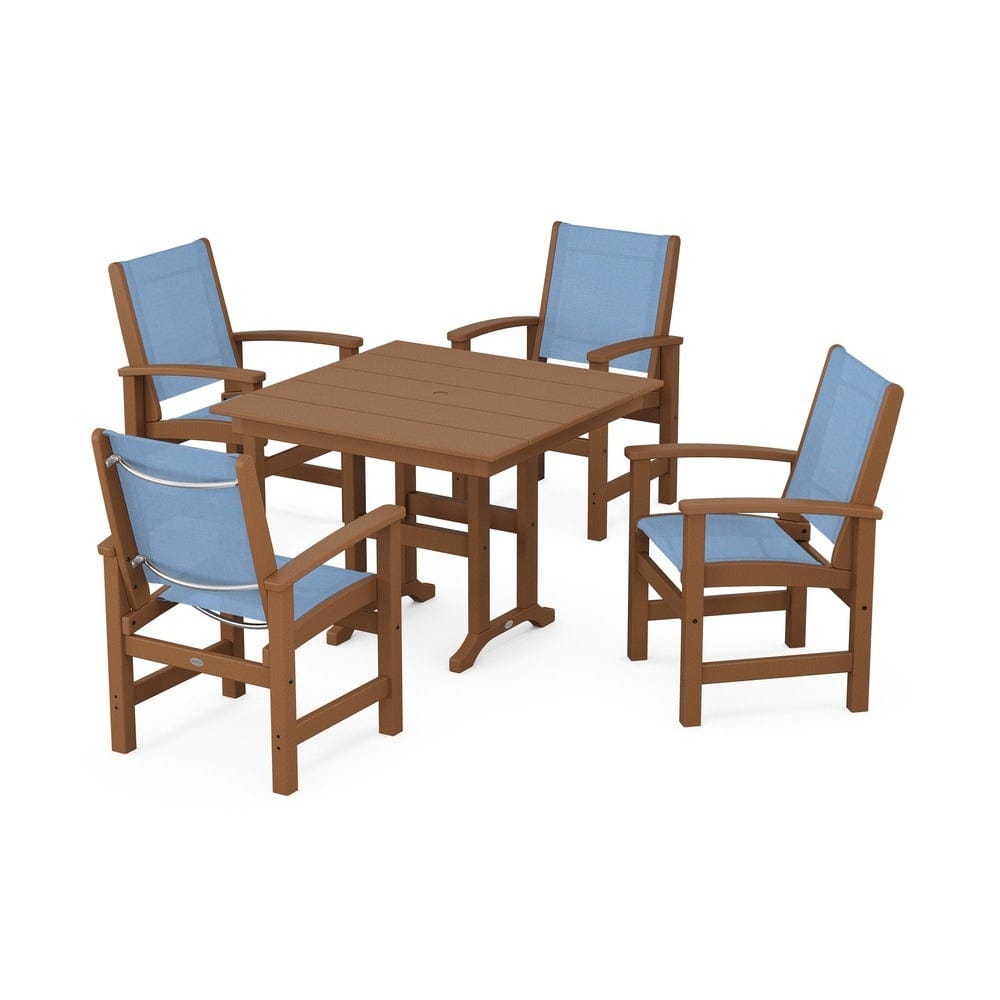 POLYWOOD® Outdoor Furniture Teak / Poolside Sling POLYWOOD® - Coastal 5-Piece Farmhouse Dining Set - PWS1141