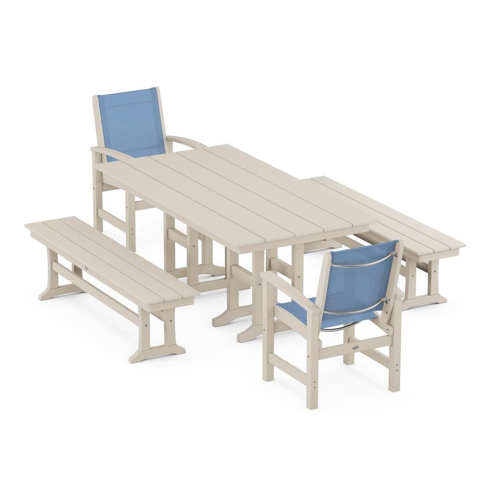 POLYWOOD® Outdoor Furniture Sand / Poolside Sling POLYWOOD® - Coastal 5-Piece Farmhouse Dining Set - PWS1175