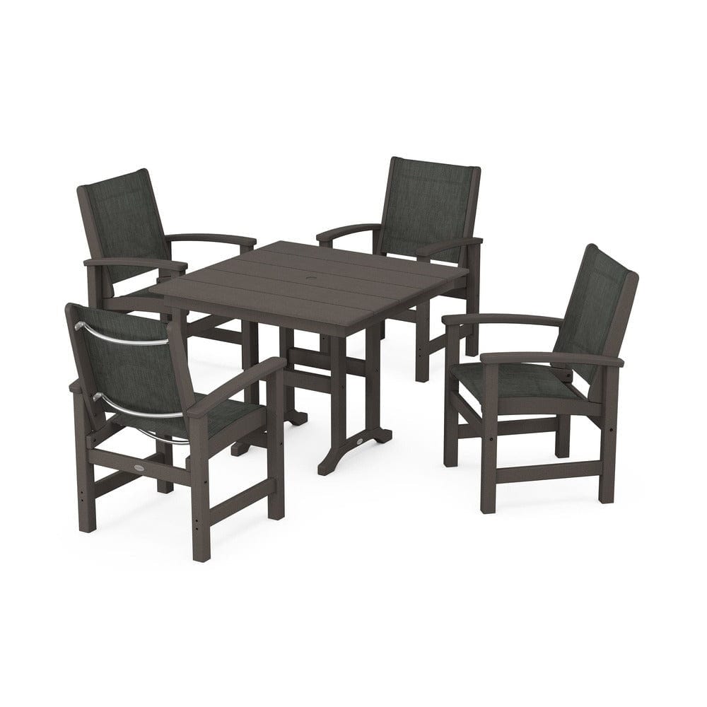 POLYWOOD® Outdoor Furniture Vintage Coffee / Ember Sling POLYWOOD® - Coastal 5-Piece Farmhouse Dining Set - PWS1141