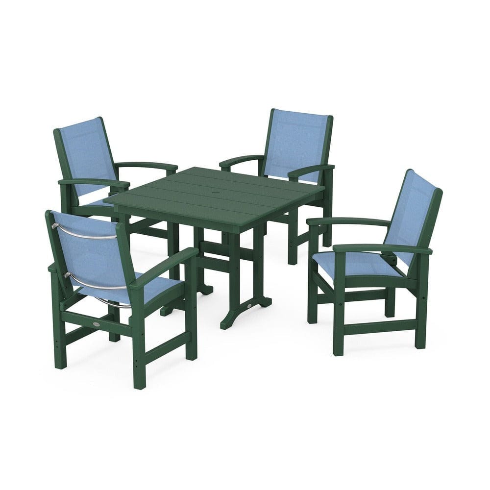 POLYWOOD® Outdoor Furniture Green / Poolside Sling POLYWOOD® - Coastal 5-Piece Farmhouse Dining Set - PWS1141