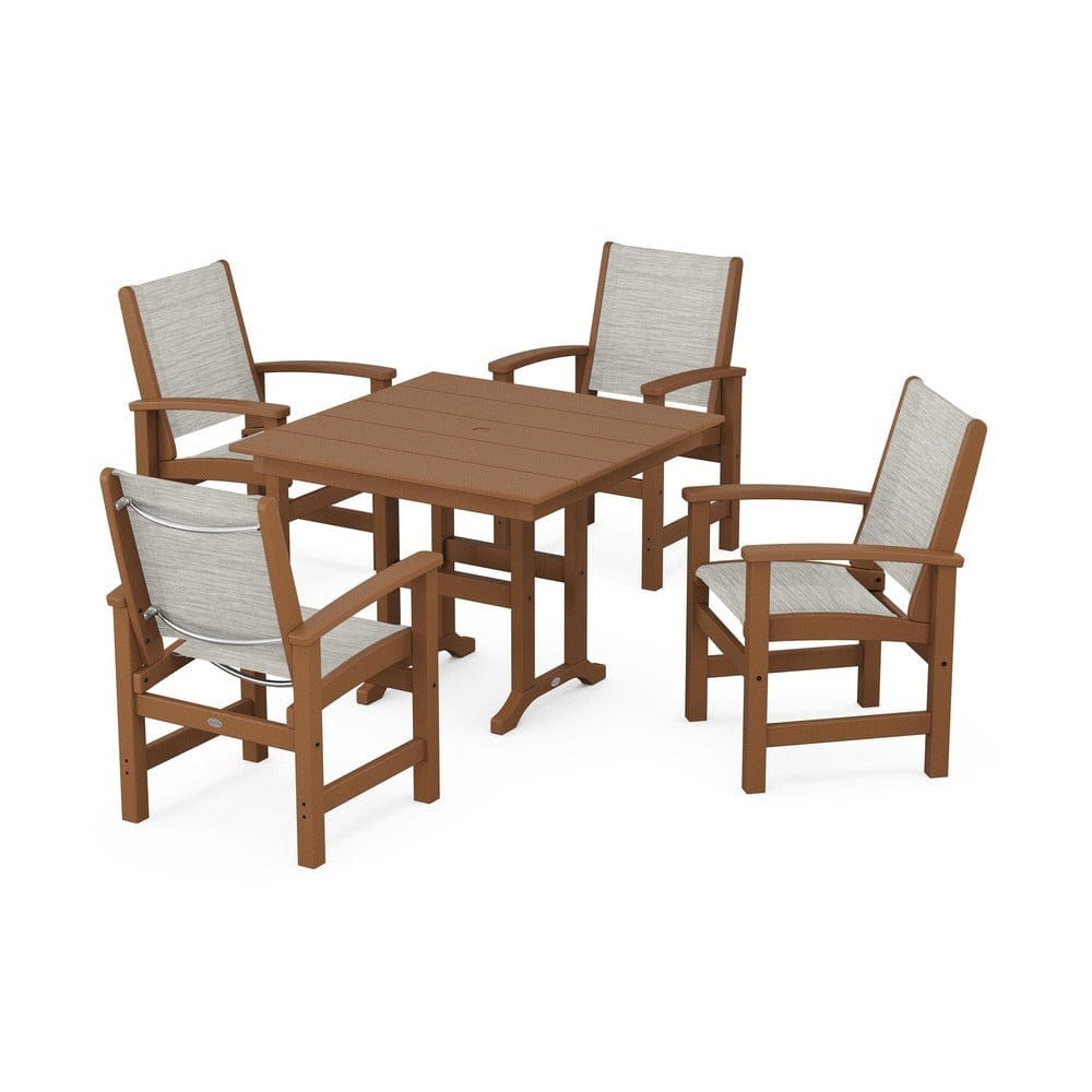 POLYWOOD® Outdoor Furniture Teak / Birch Sling POLYWOOD® - Coastal 5-Piece Farmhouse Dining Set - PWS1141
