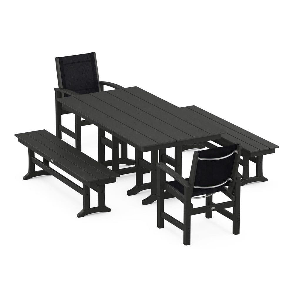 POLYWOOD® Outdoor Furniture Black / Black Sling POLYWOOD® - Coastal 5-Piece Farmhouse Dining Set - PWS1175