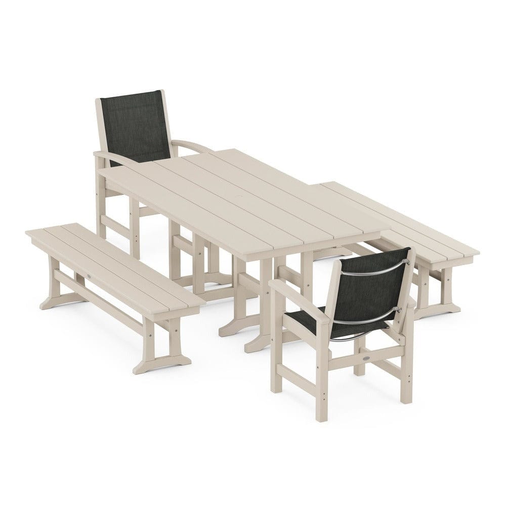 POLYWOOD® Outdoor Furniture Sand / Ember Sling POLYWOOD® - Coastal 5-Piece Farmhouse Dining Set - PWS1175