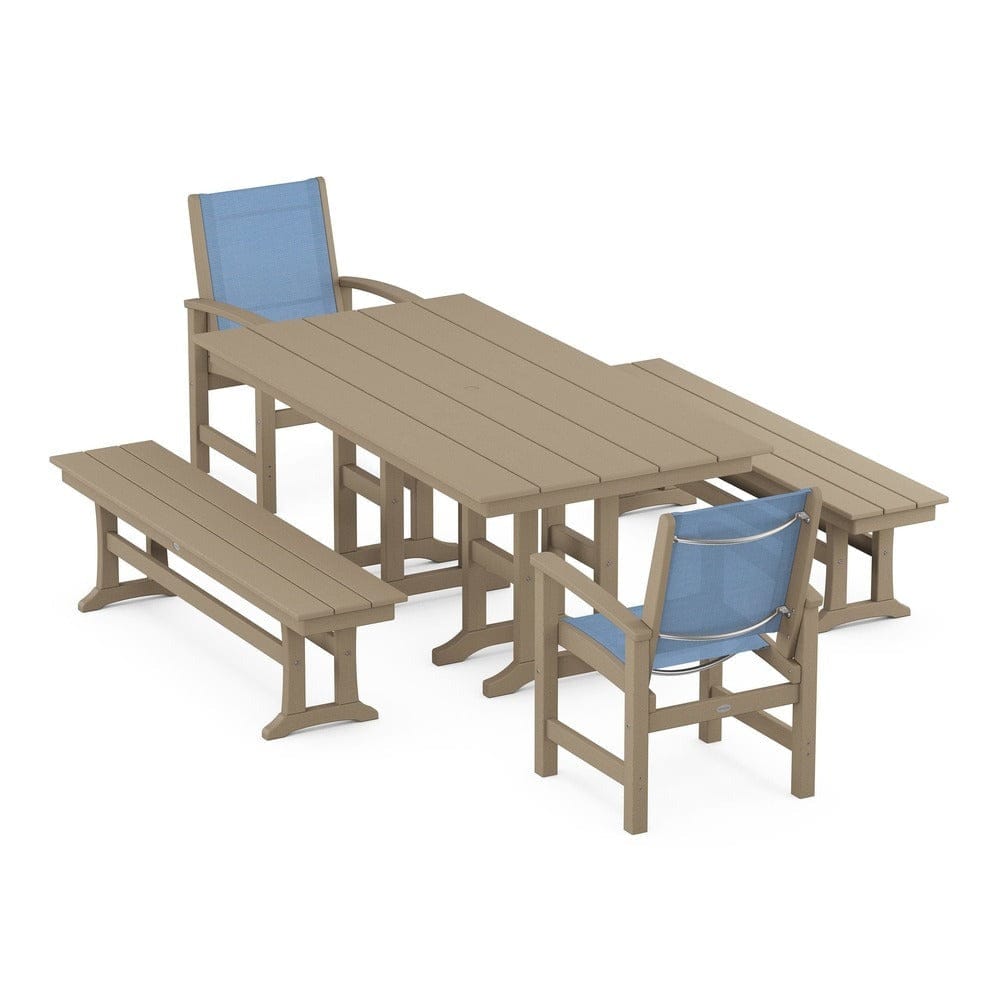 POLYWOOD® Outdoor Furniture Vintage Sahara / Poolside Sling POLYWOOD® - Coastal 5-Piece Farmhouse Dining Set - PWS1175