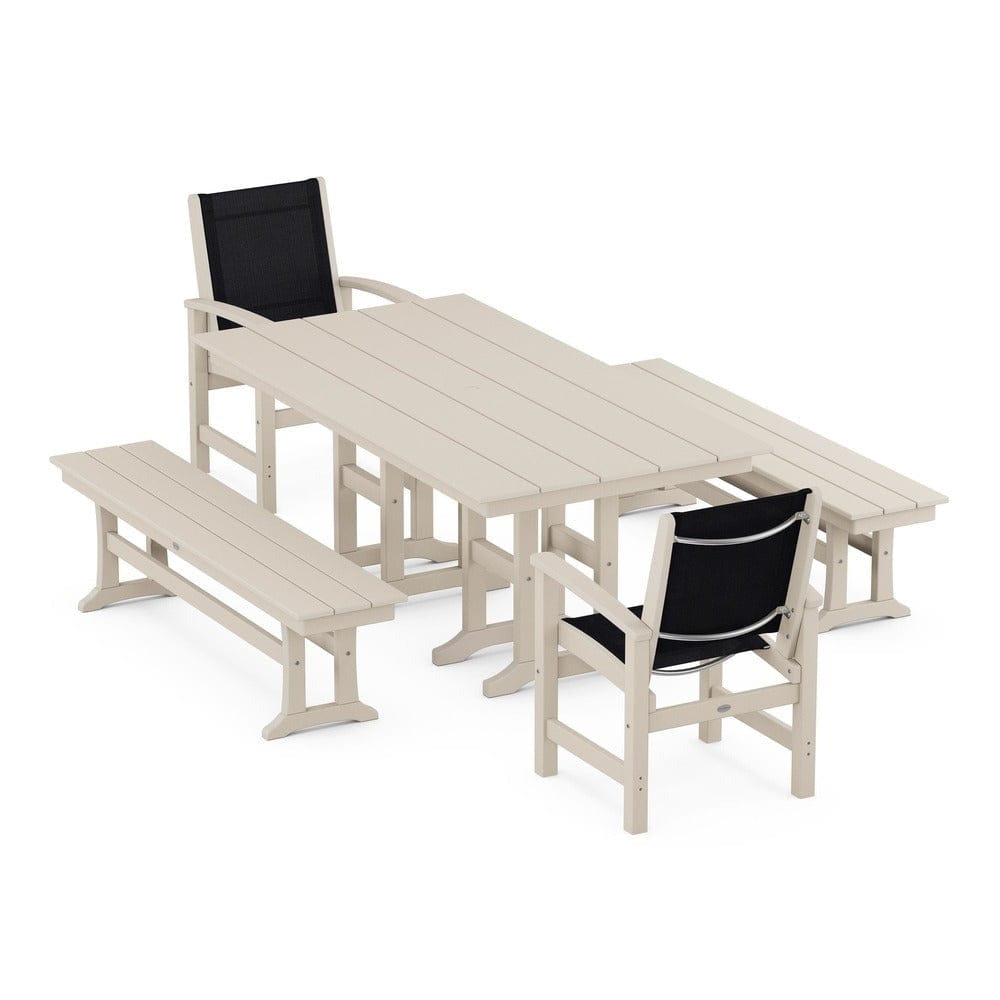POLYWOOD® Outdoor Furniture Sand / Black Sling POLYWOOD® - Coastal 5-Piece Farmhouse Dining Set - PWS1175