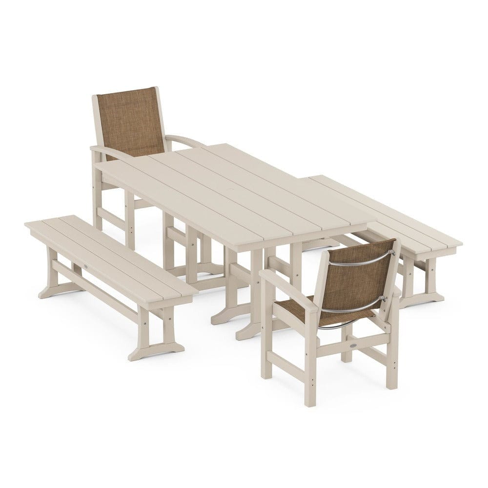 POLYWOOD® Outdoor Furniture Sand / Burlap Sling POLYWOOD® - Coastal 5-Piece Farmhouse Dining Set - PWS1175