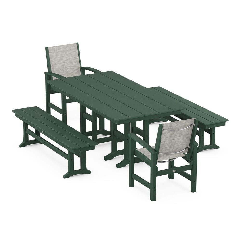 POLYWOOD® Outdoor Furniture Green / Birch Sling POLYWOOD® - Coastal 5-Piece Farmhouse Dining Set - PWS1175