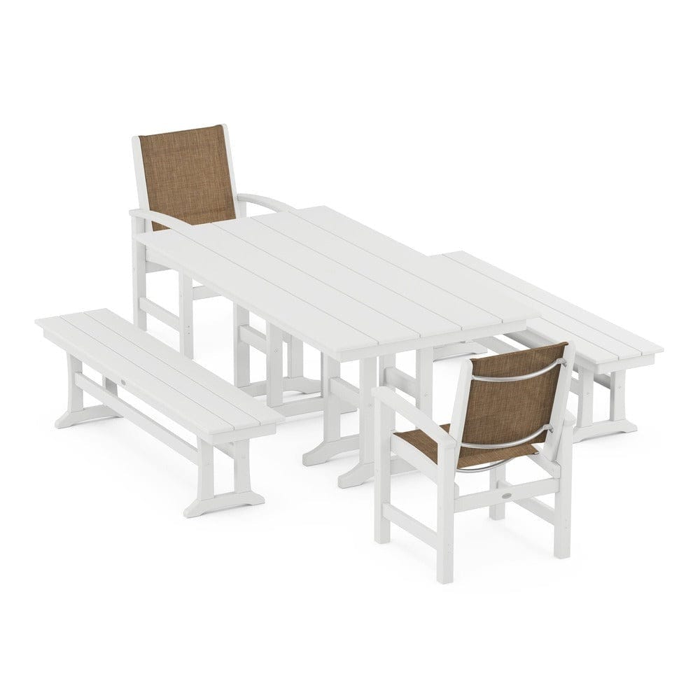 POLYWOOD® Outdoor Furniture White / Burlap Sling POLYWOOD® - Coastal 5-Piece Farmhouse Dining Set - PWS1175