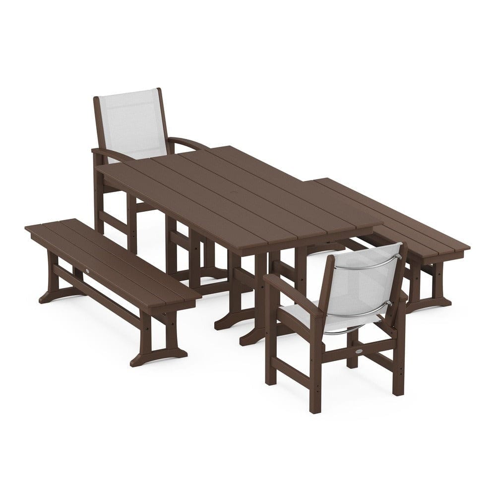 POLYWOOD® Outdoor Furniture Mahogany / White Sling POLYWOOD® - Coastal 5-Piece Farmhouse Dining Set - PWS1175