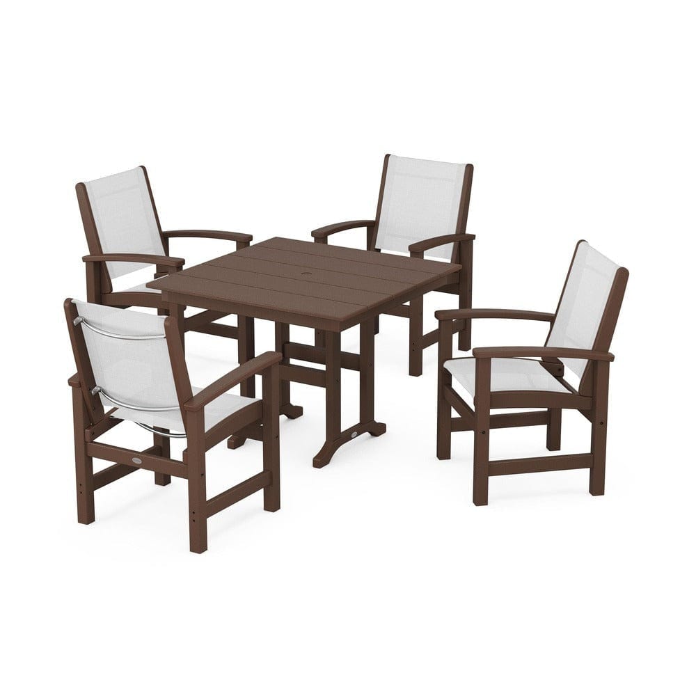 POLYWOOD® Outdoor Furniture Mahogany / White Sling POLYWOOD® - Coastal 5-Piece Farmhouse Dining Set - PWS1141