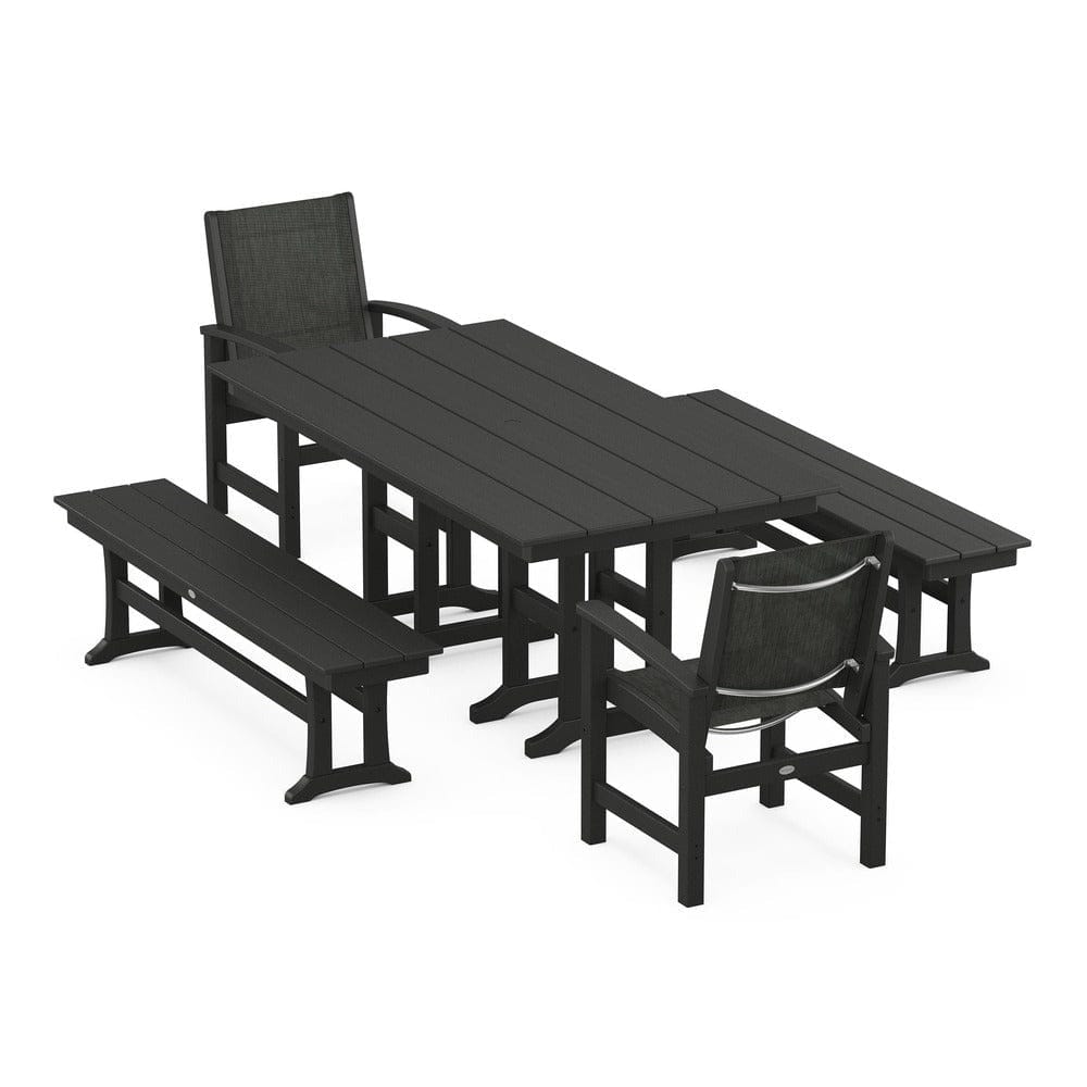 POLYWOOD® Outdoor Furniture Black / Ember Sling POLYWOOD® - Coastal 5-Piece Farmhouse Dining Set - PWS1175