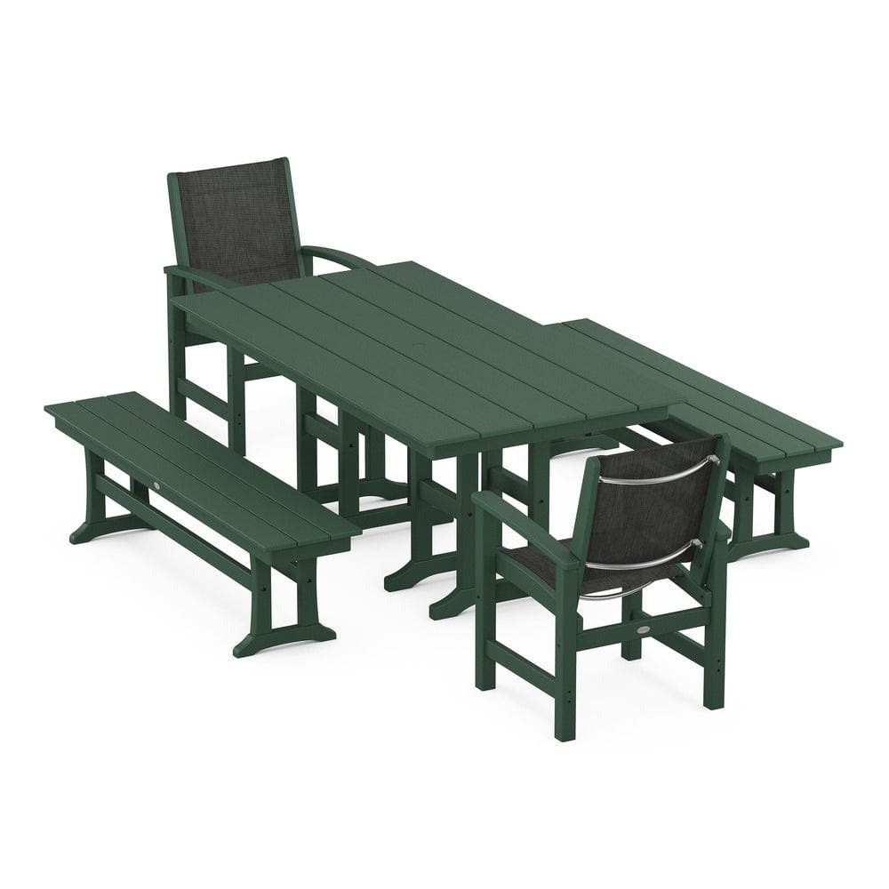 POLYWOOD® Outdoor Furniture Green / Ember Sling POLYWOOD® - Coastal 5-Piece Farmhouse Dining Set - PWS1175
