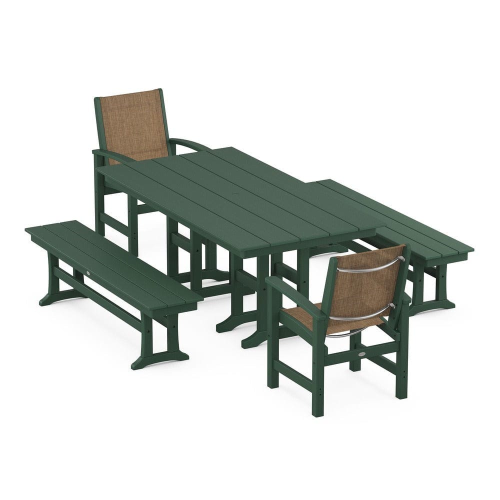 POLYWOOD® Outdoor Furniture Green / Burlap Sling POLYWOOD® - Coastal 5-Piece Farmhouse Dining Set - PWS1175