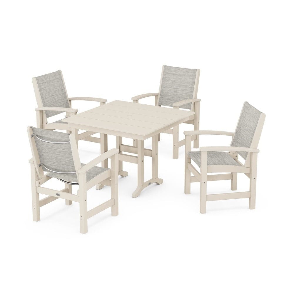 POLYWOOD® Outdoor Furniture Sand / Birch Sling POLYWOOD® - Coastal 5-Piece Farmhouse Dining Set - PWS1141