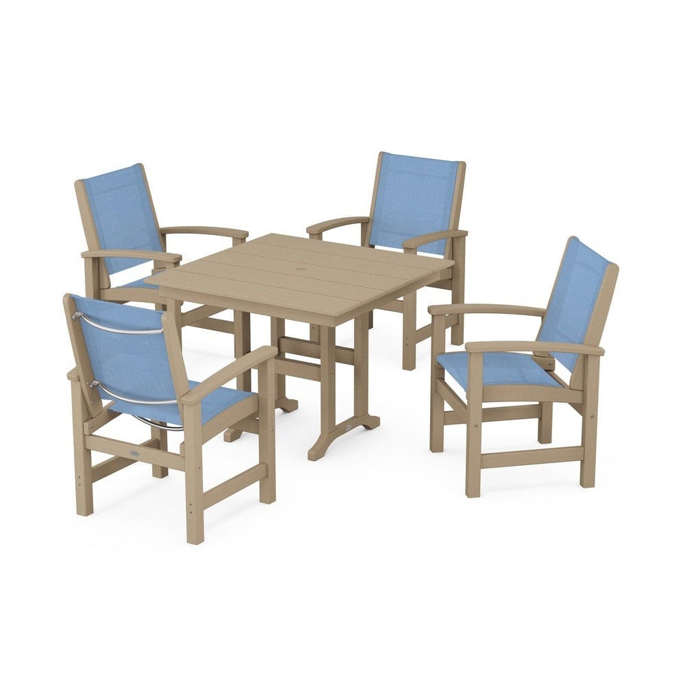POLYWOOD® Outdoor Furniture Vintage Sahara / Poolside Sling POLYWOOD® - Coastal 5-Piece Farmhouse Dining Set - PWS1141