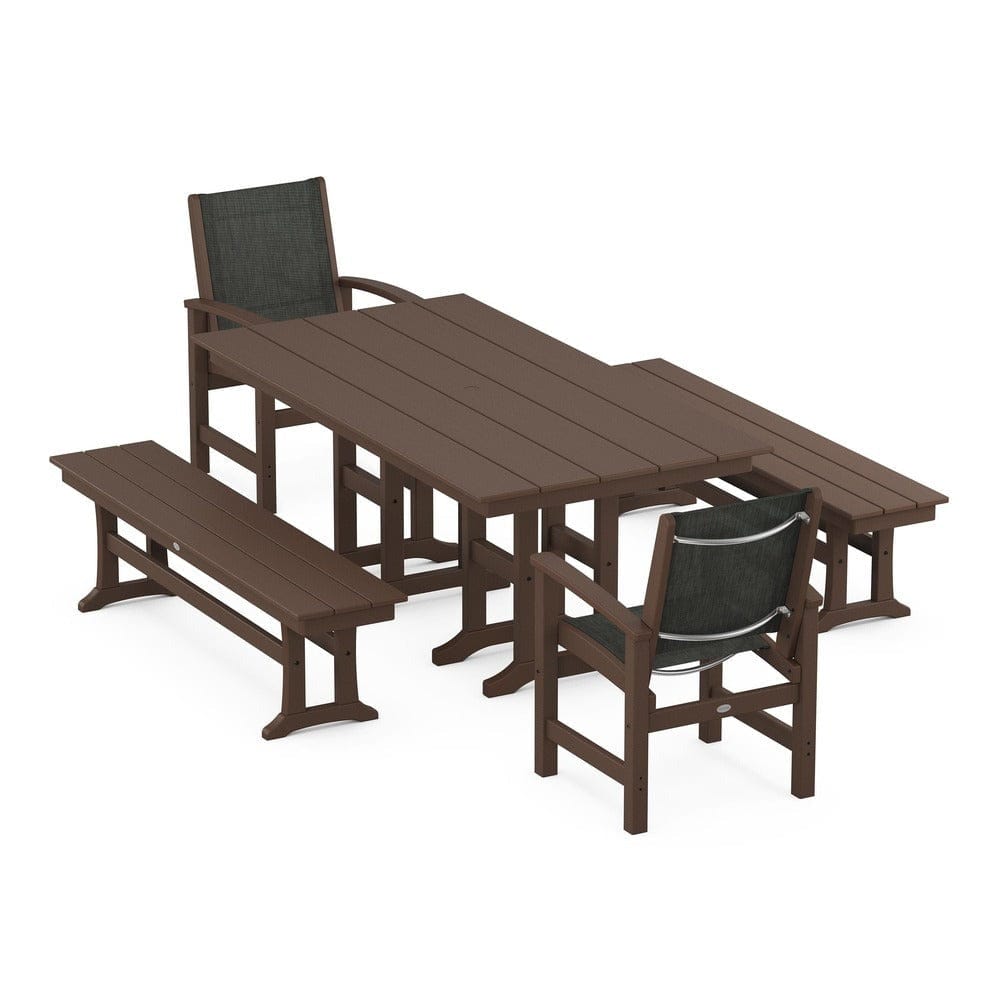 POLYWOOD® Outdoor Furniture Mahogany / Ember Sling POLYWOOD® - Coastal 5-Piece Farmhouse Dining Set - PWS1175