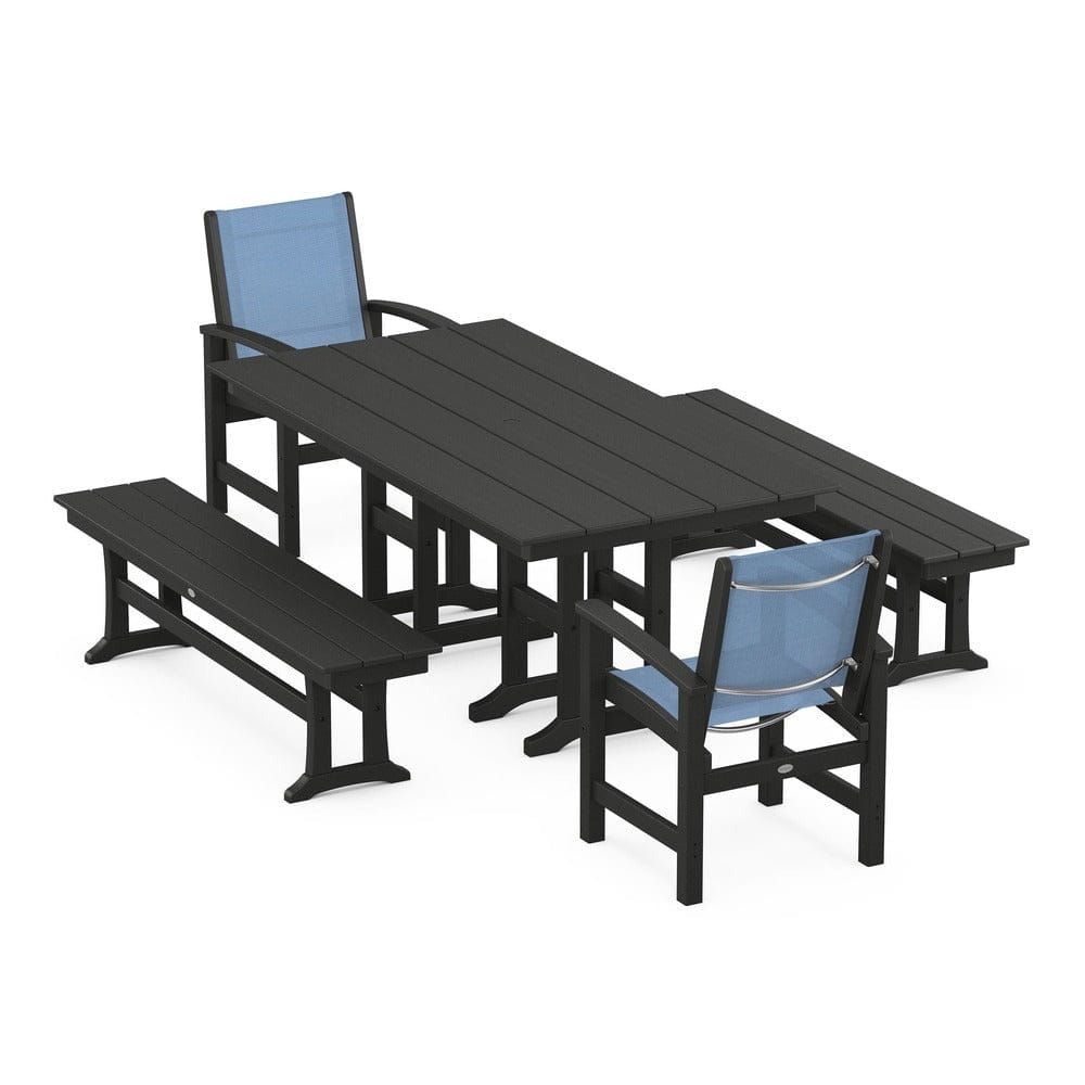 POLYWOOD® Outdoor Furniture Black / Poolside Sling POLYWOOD® - Coastal 5-Piece Farmhouse Dining Set - PWS1175