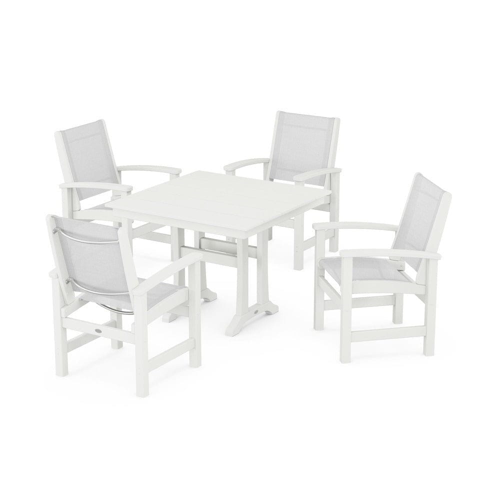 POLYWOOD® Outdoor Furniture POLYWOOD® - Coastal 5-Piece Farmhouse Dining Set With Trestle Legs - PWS944
