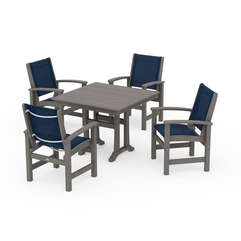 POLYWOOD® Outdoor Furniture POLYWOOD® - Coastal 5-Piece Farmhouse Dining Set With Trestle Legs - PWS944