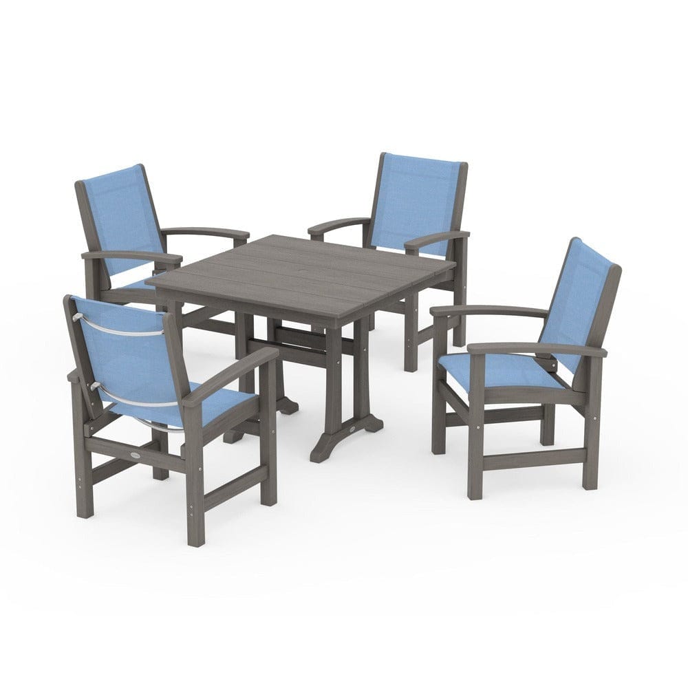 POLYWOOD® Outdoor Furniture POLYWOOD® - Coastal 5-Piece Farmhouse Dining Set With Trestle Legs - PWS944