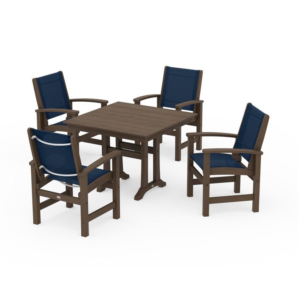 POLYWOOD® Outdoor Furniture POLYWOOD® - Coastal 5-Piece Farmhouse Dining Set With Trestle Legs - PWS944