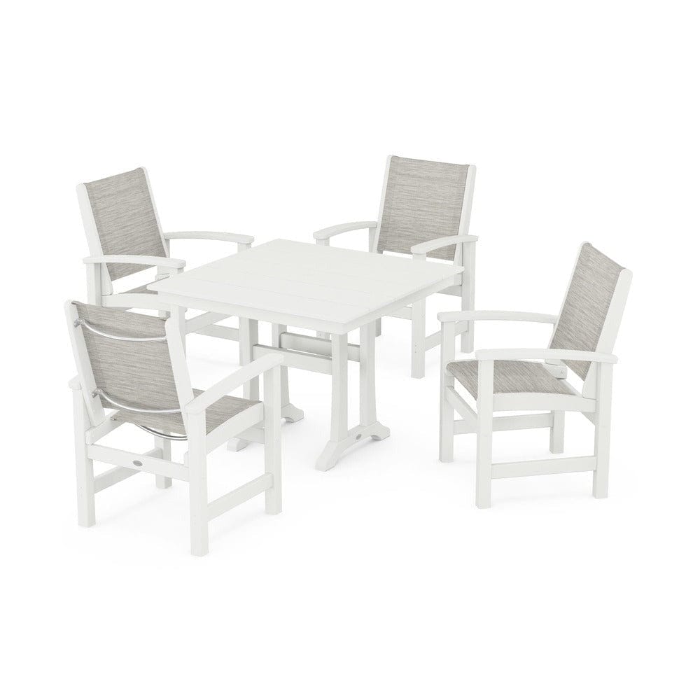 POLYWOOD® Outdoor Furniture POLYWOOD® - Coastal 5-Piece Farmhouse Dining Set With Trestle Legs - PWS944
