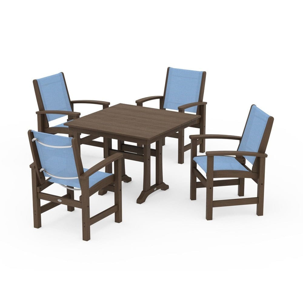 POLYWOOD® Outdoor Furniture POLYWOOD® - Coastal 5-Piece Farmhouse Dining Set With Trestle Legs - PWS944