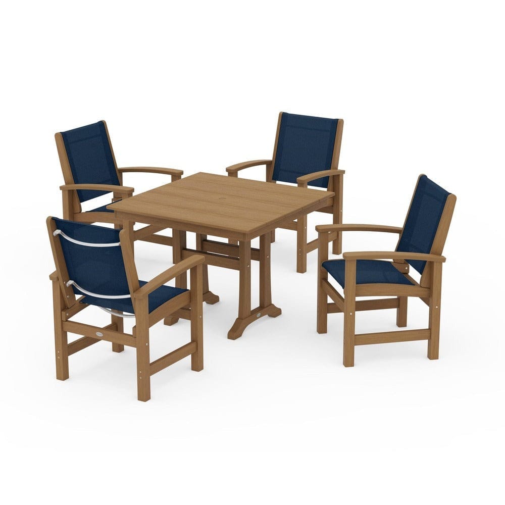POLYWOOD® Outdoor Furniture POLYWOOD® - Coastal 5-Piece Farmhouse Dining Set With Trestle Legs - PWS944