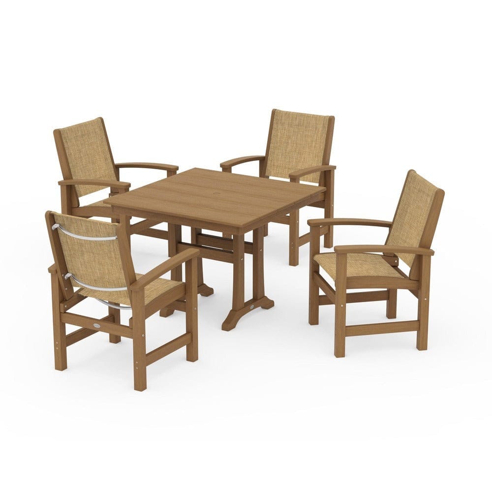 POLYWOOD® Outdoor Furniture POLYWOOD® - Coastal 5-Piece Farmhouse Dining Set With Trestle Legs - PWS944