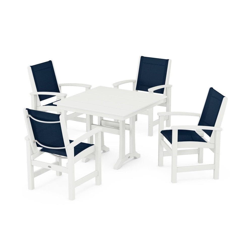 POLYWOOD® Outdoor Furniture POLYWOOD® - Coastal 5-Piece Farmhouse Dining Set With Trestle Legs - PWS944