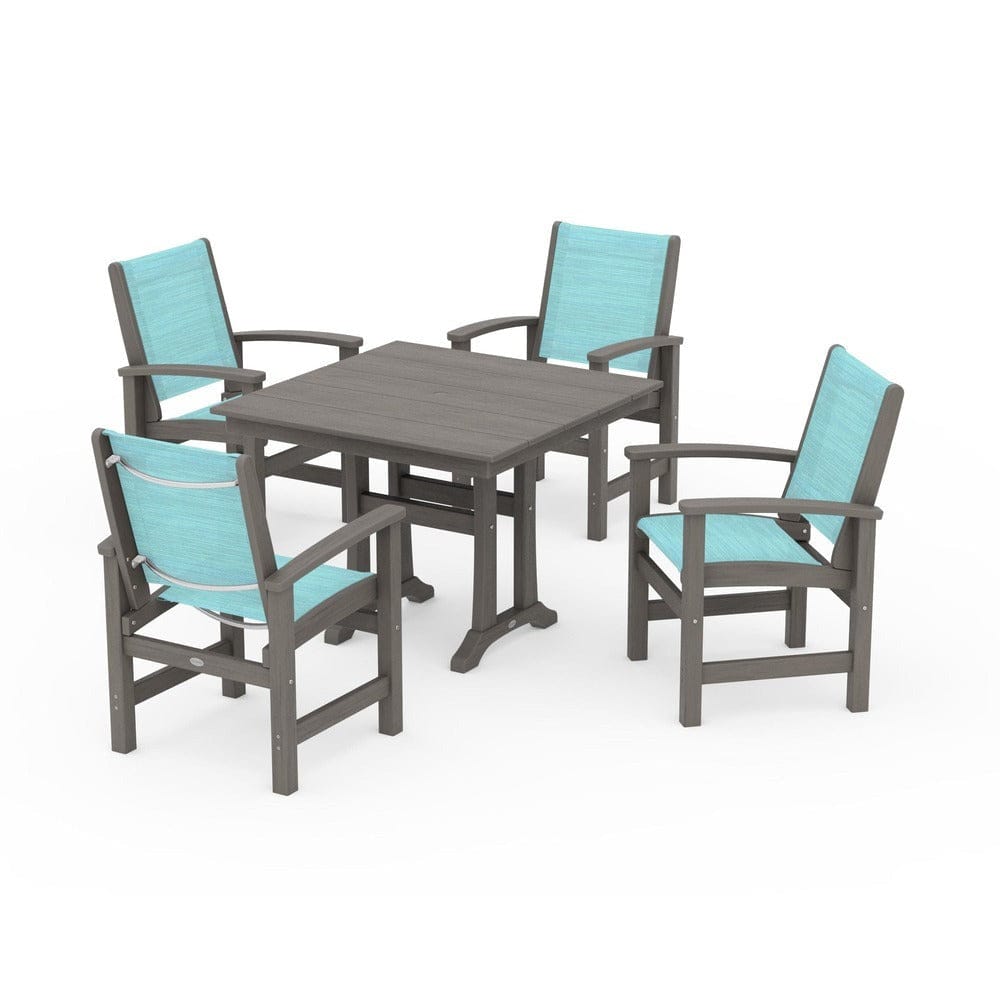 POLYWOOD® Outdoor Furniture POLYWOOD® - Coastal 5-Piece Farmhouse Dining Set With Trestle Legs - PWS944