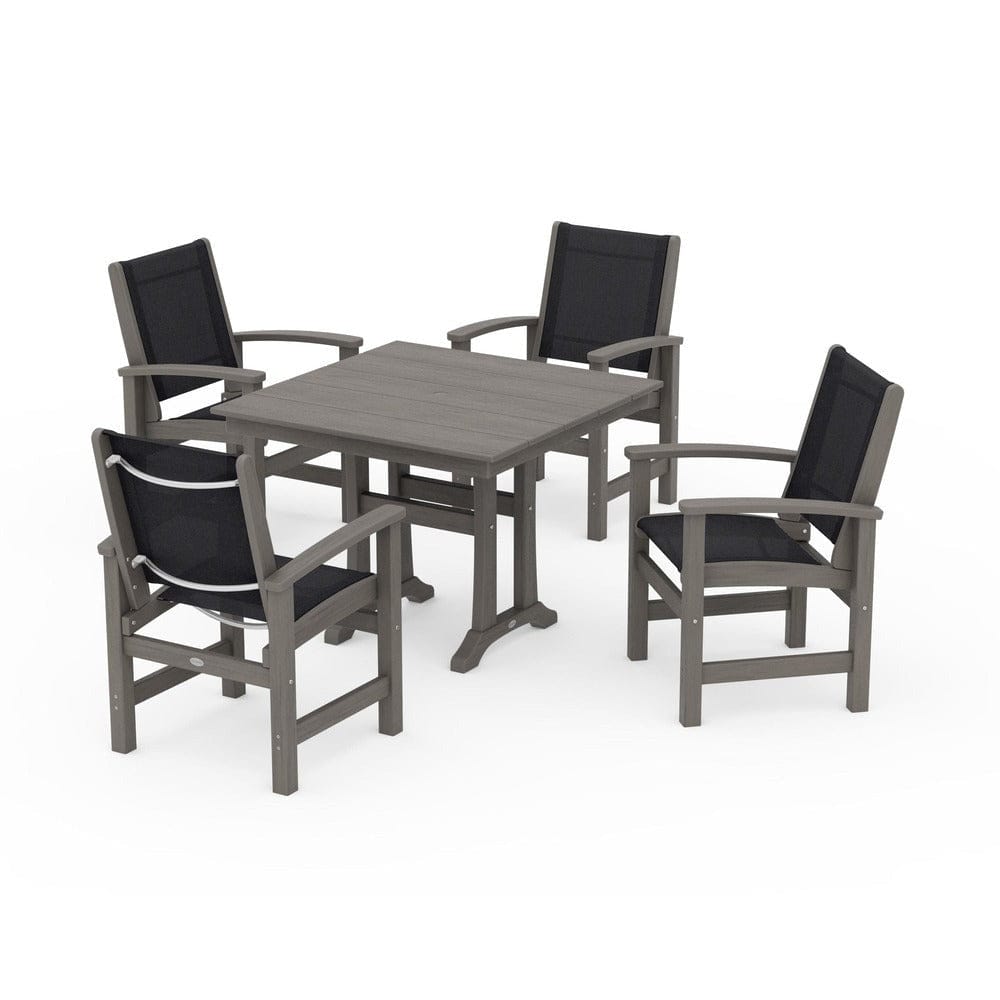 POLYWOOD® Outdoor Furniture POLYWOOD® - Coastal 5-Piece Farmhouse Dining Set With Trestle Legs - PWS944
