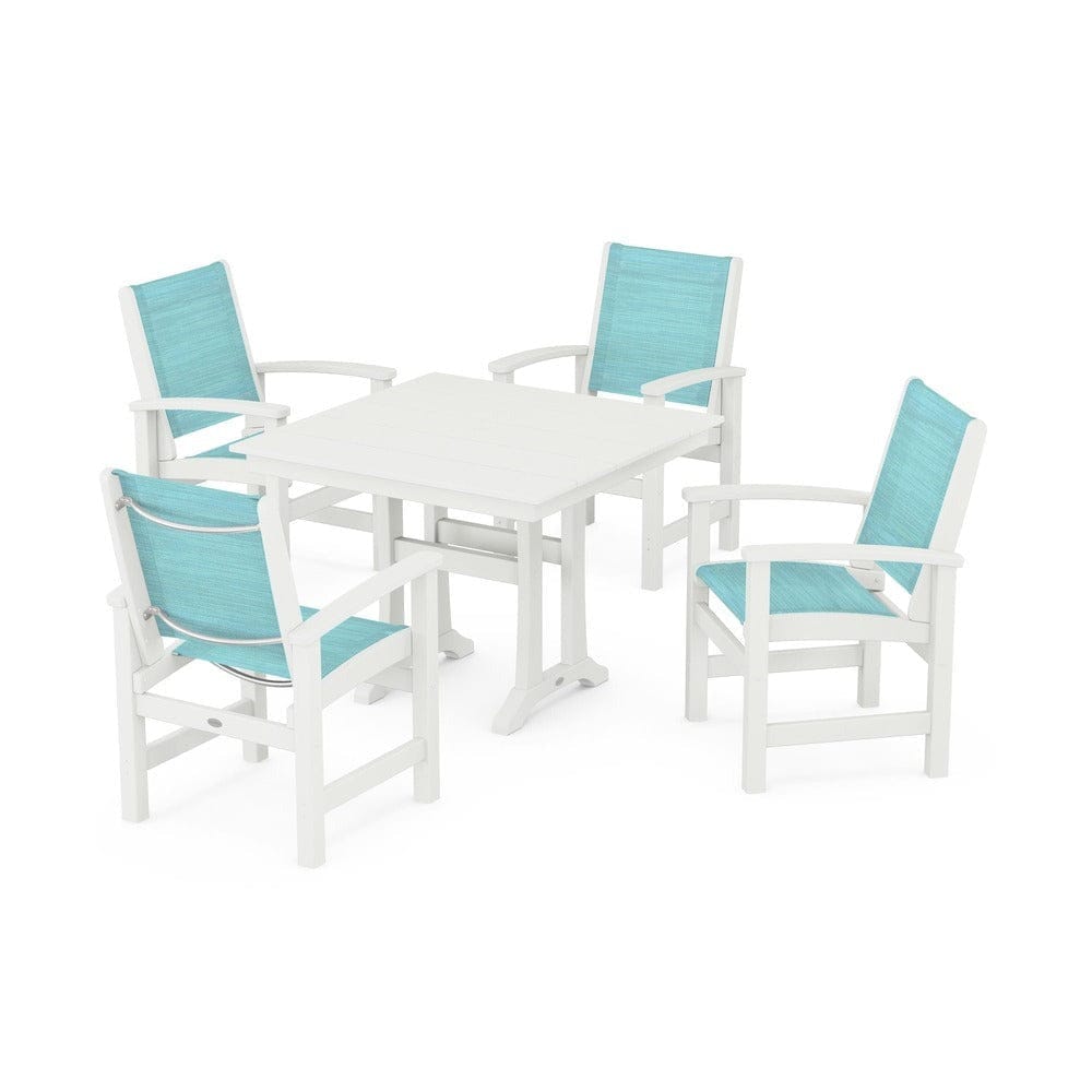 POLYWOOD® Outdoor Furniture POLYWOOD® - Coastal 5-Piece Farmhouse Dining Set With Trestle Legs - PWS944