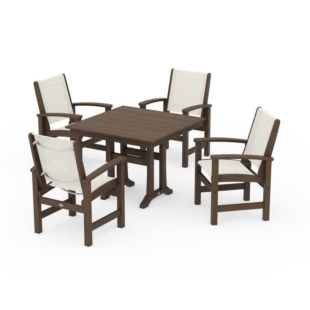 POLYWOOD® Outdoor Furniture POLYWOOD® - Coastal 5-Piece Farmhouse Dining Set With Trestle Legs - PWS944