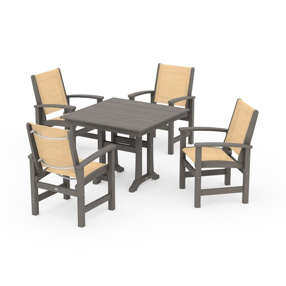 POLYWOOD® Outdoor Furniture POLYWOOD® - Coastal 5-Piece Farmhouse Dining Set With Trestle Legs - PWS944