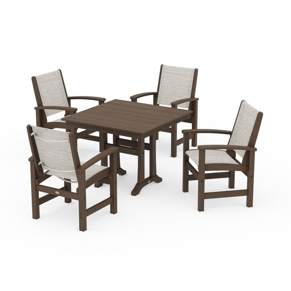 POLYWOOD® Outdoor Furniture POLYWOOD® - Coastal 5-Piece Farmhouse Dining Set With Trestle Legs - PWS944