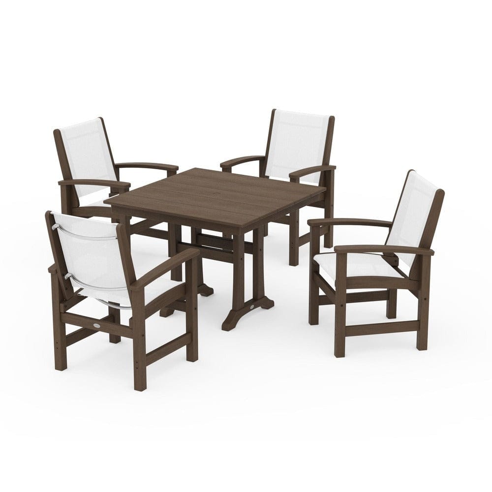 POLYWOOD® Outdoor Furniture POLYWOOD® - Coastal 5-Piece Farmhouse Dining Set With Trestle Legs - PWS944