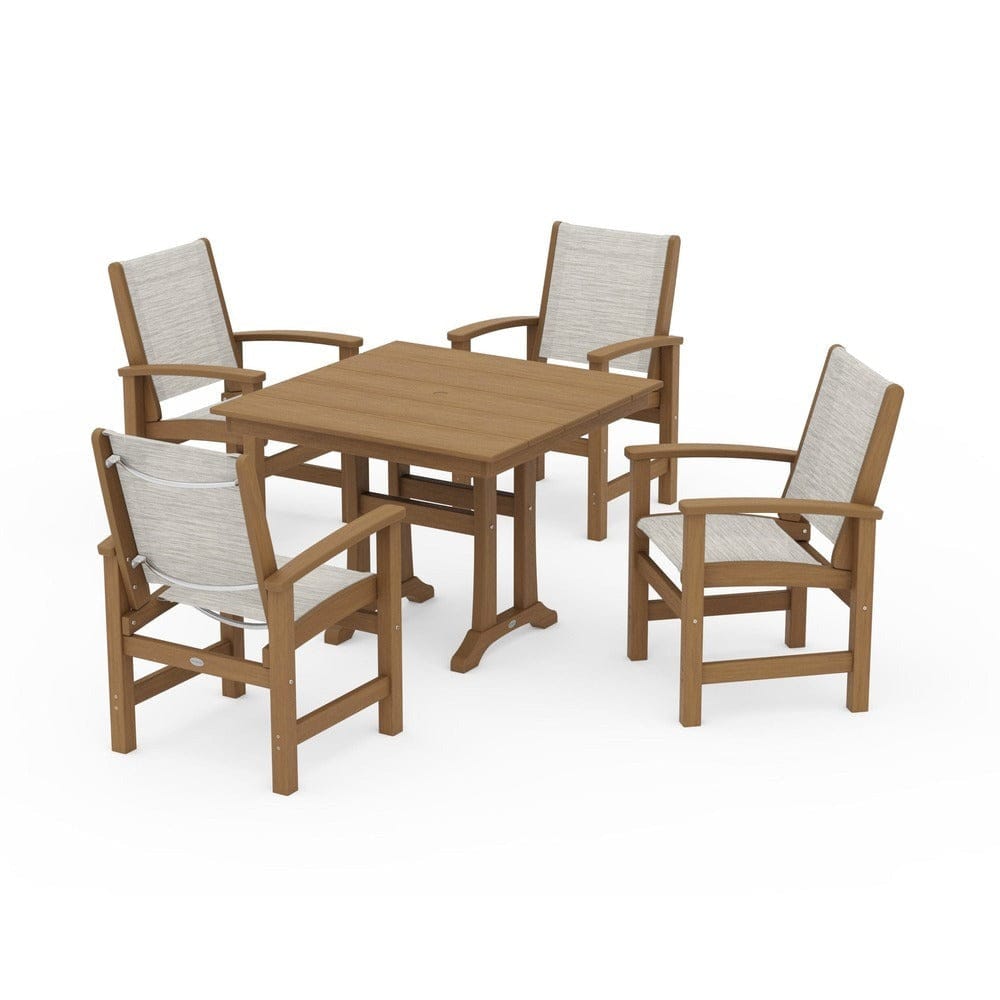POLYWOOD® Outdoor Furniture POLYWOOD® - Coastal 5-Piece Farmhouse Dining Set With Trestle Legs - PWS944