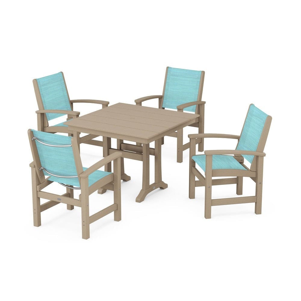 POLYWOOD® Outdoor Furniture POLYWOOD® - Coastal 5-Piece Farmhouse Dining Set With Trestle Legs - PWS944
