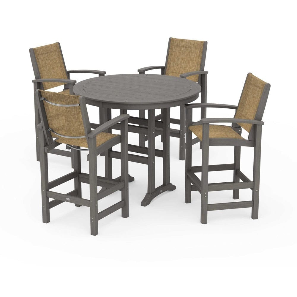 POLYWOOD® Outdoor Furniture POLYWOOD® - Coastal 5-Piece Nautical Trestle Bar Set - PWS304