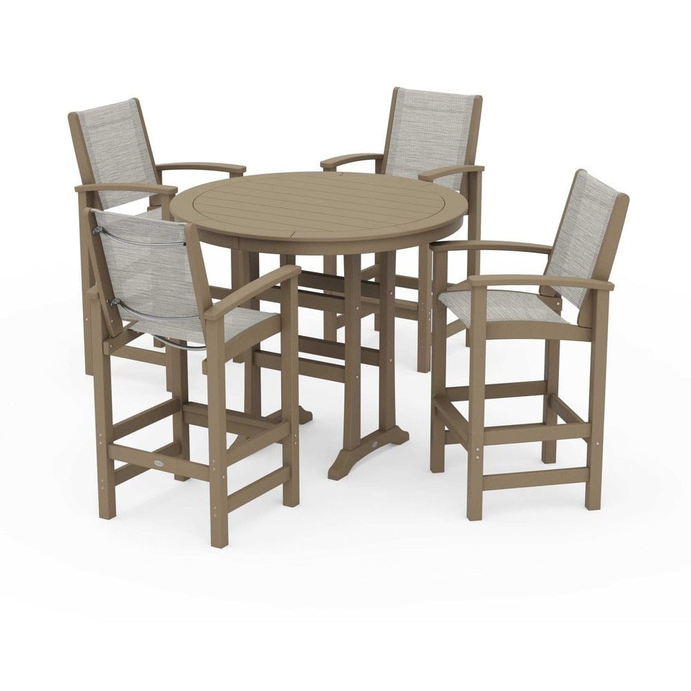 POLYWOOD® Outdoor Furniture Vintage Sahara / Birch Sling POLYWOOD® - Coastal 5-Piece Nautical Trestle Bar Set - PWS304