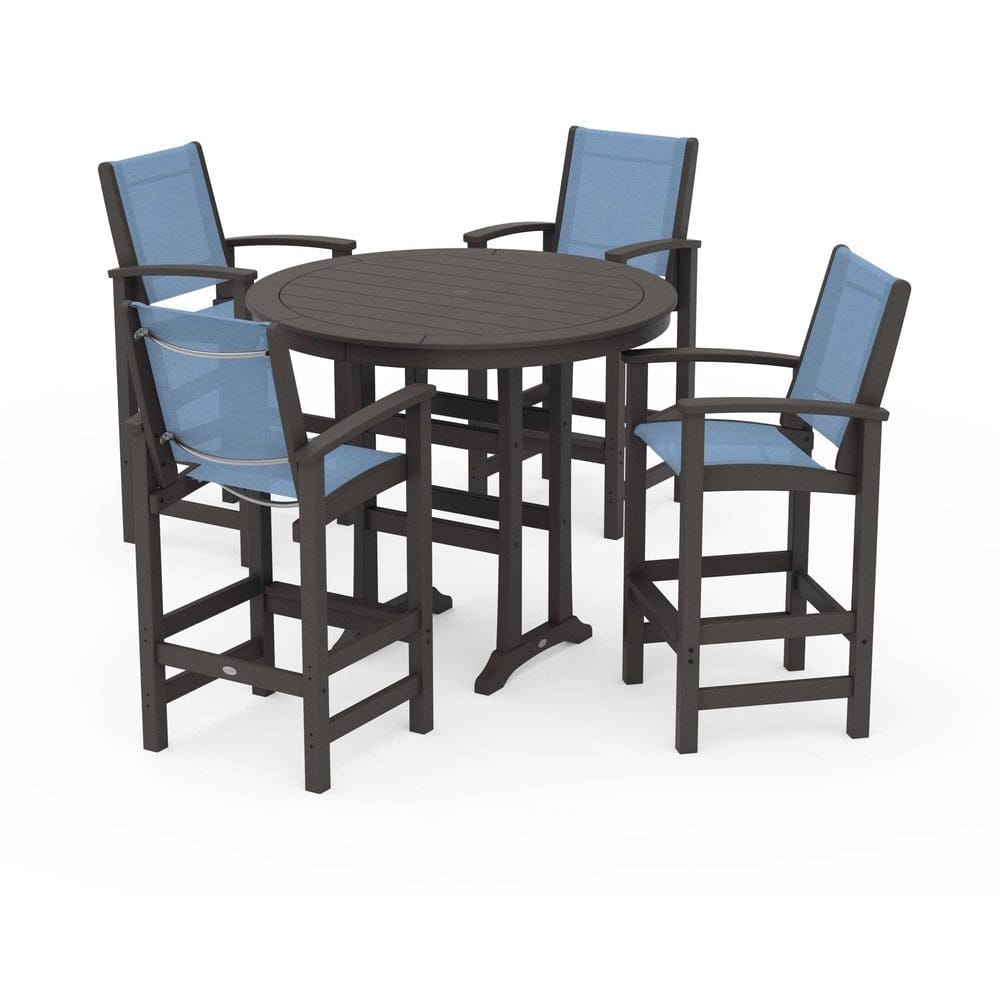 POLYWOOD® Outdoor Furniture Vintage Coffee / Poolside Sling POLYWOOD® - Coastal 5-Piece Nautical Trestle Bar Set - PWS304