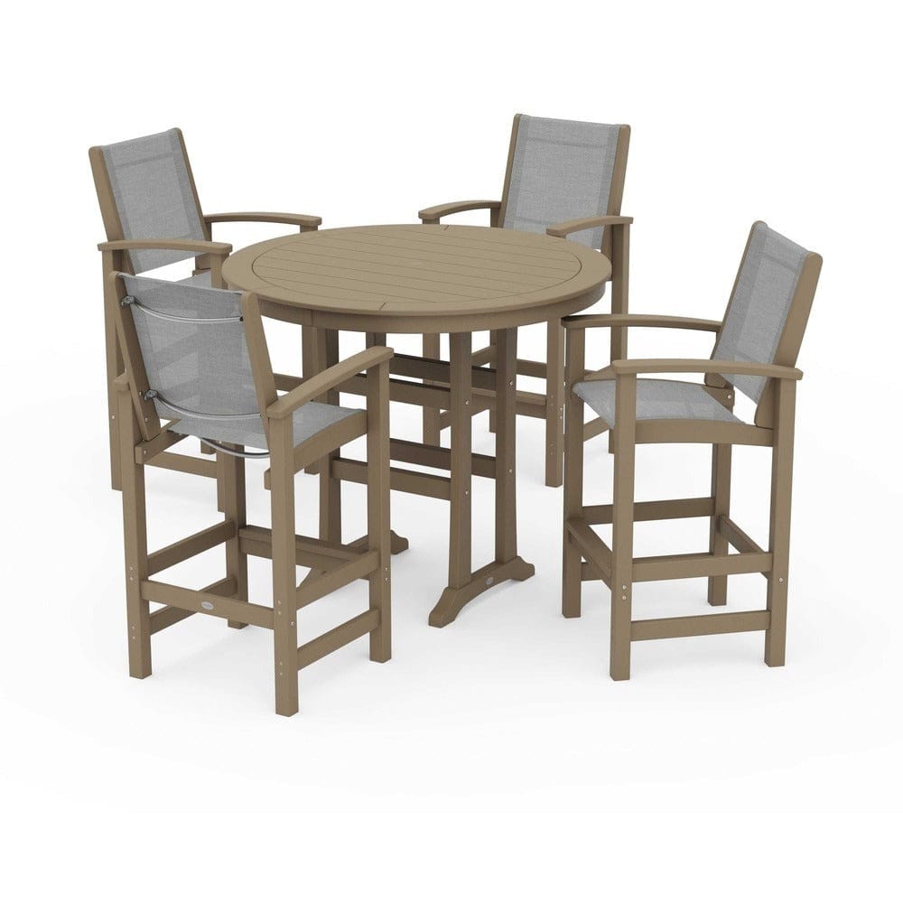 POLYWOOD® Outdoor Furniture POLYWOOD® - Coastal 5-Piece Nautical Trestle Bar Set - PWS304