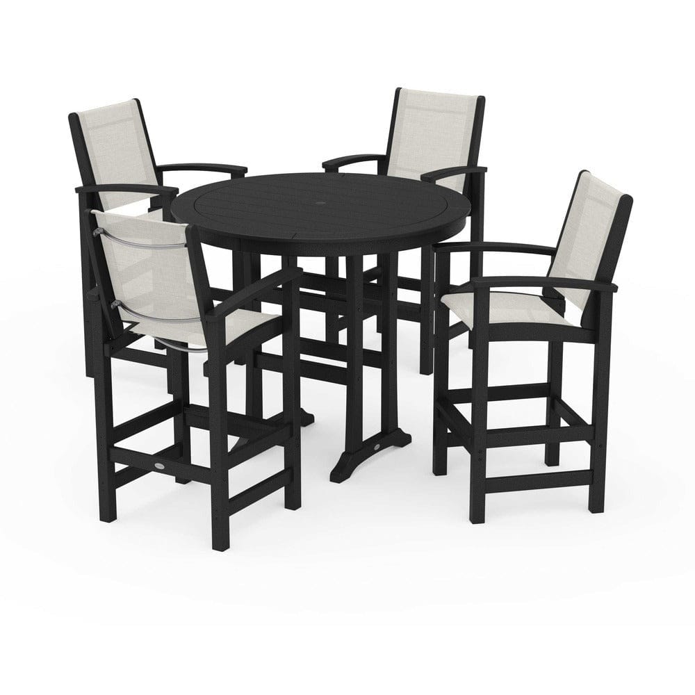 POLYWOOD® Outdoor Furniture Black / Parchment Sling POLYWOOD® - Coastal 5-Piece Nautical Trestle Bar Set - PWS304