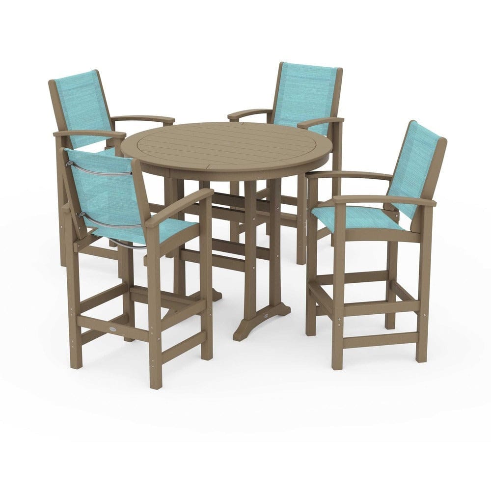 POLYWOOD® Outdoor Furniture POLYWOOD® - Coastal 5-Piece Nautical Trestle Bar Set - PWS304