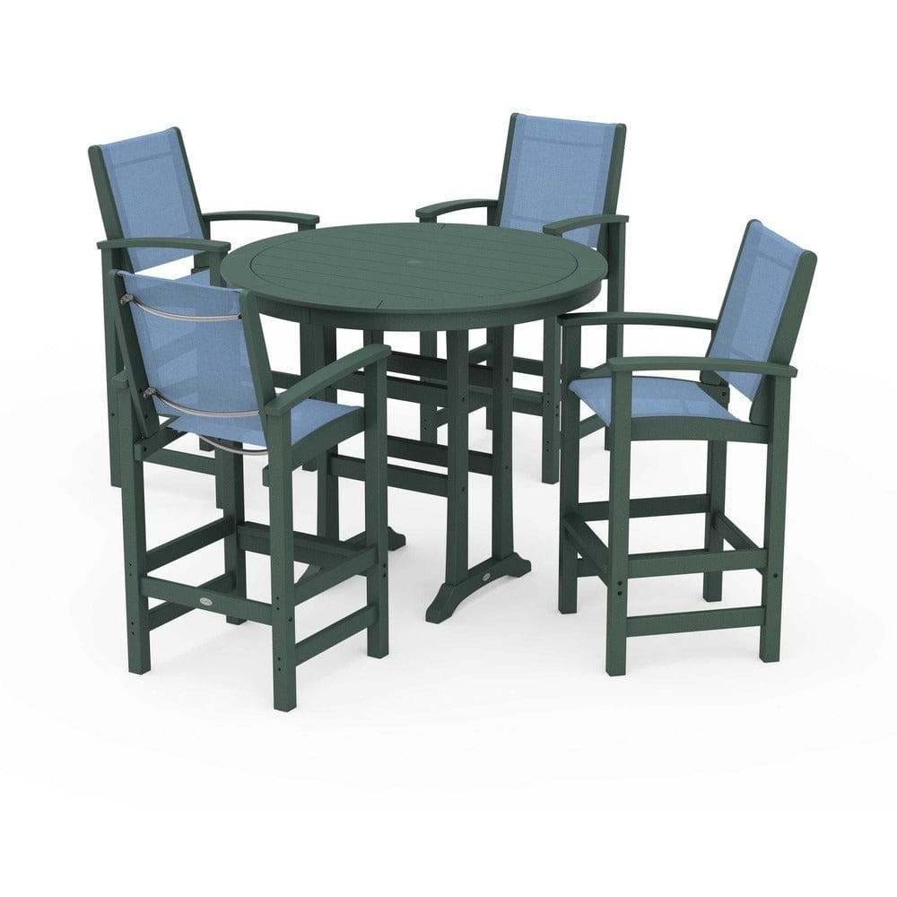 POLYWOOD® Outdoor Furniture Green / Poolside Sling POLYWOOD® - Coastal 5-Piece Nautical Trestle Bar Set - PWS304